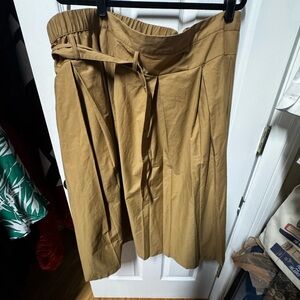 High-Waist A-Line Midi Skirt with Self-Tie Belt — Brown